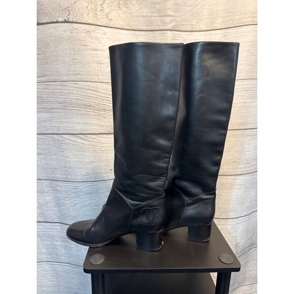 Chanel Black Leather Riding Boot Size 8.5 - Picture 5 of 13
